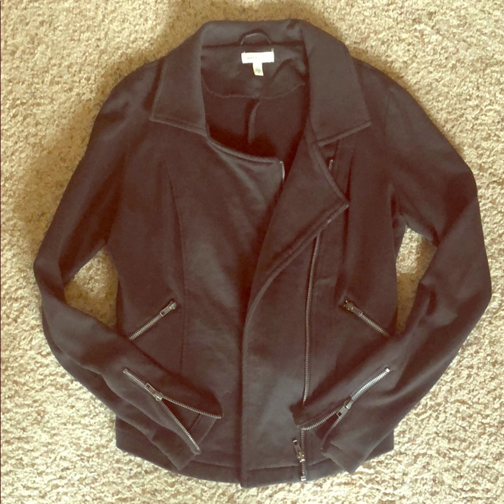 Black cotton zip collared jacket